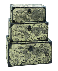 Travel Steamer Trunk Set With Ancient World Map