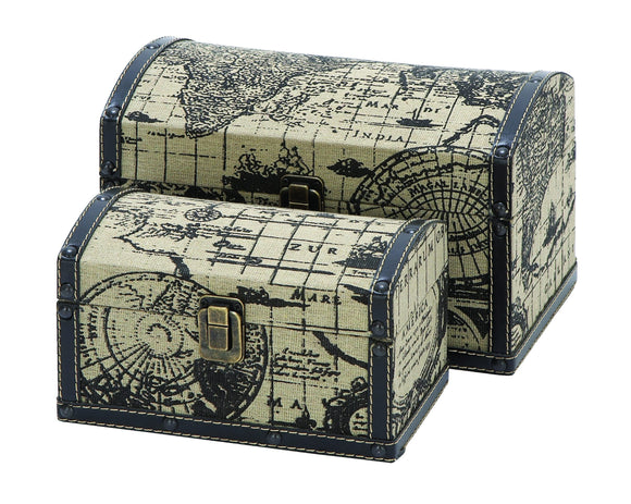 Two Travel Chests With Ancient World Map