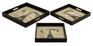 Wood Leather Trays Set/3 16", 14", 12"W Unique Home Accents