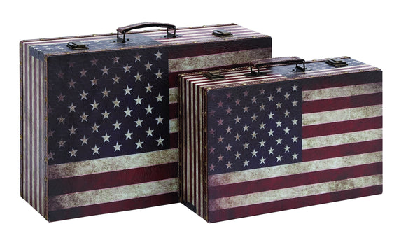 American Flag Luggage Set With Leather