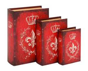 Unique Wood Book Box with A Bold Red Finish - Set of 3