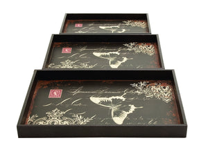 Trays Decorated with Bold Butterfly Motif - Set of 3