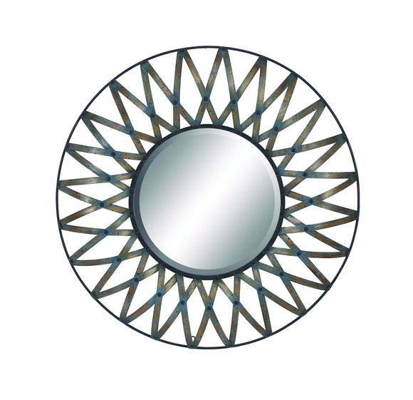 Metal Round Mirror with Radiating Circular Design