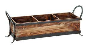 Wood Metal Tray with Three Spacious Partitions