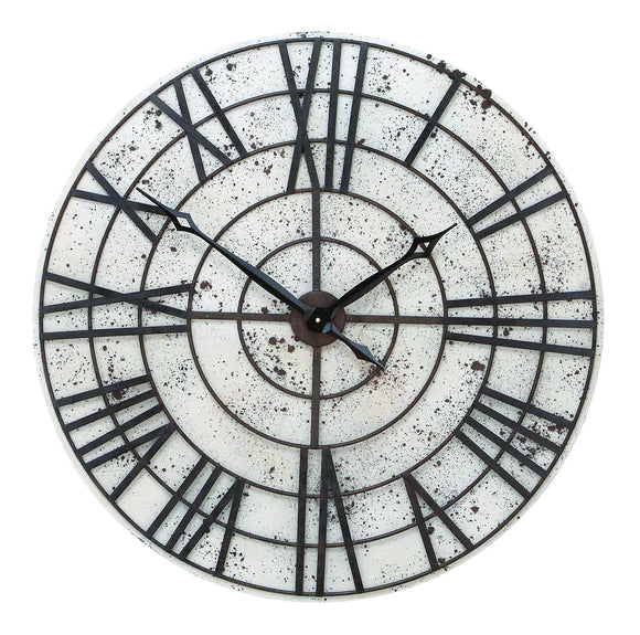 Wall Clock with White Background and Chocolate Brown Metal