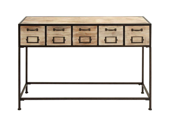 Console Table with Bright Light Wood Finish & Metal Leg