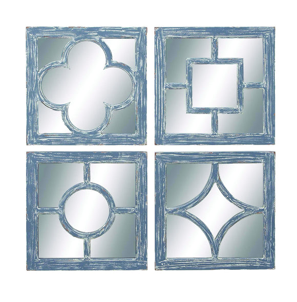 Wall Mirror Assorted Glass and Wood Construction (Set of 4)