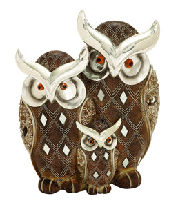 Table Top Polystone Owl Family 8"H, 7"W Statue