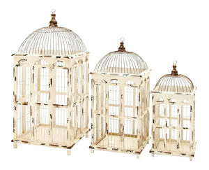 Metal Bird Cage Bright White Finish - Set of 3