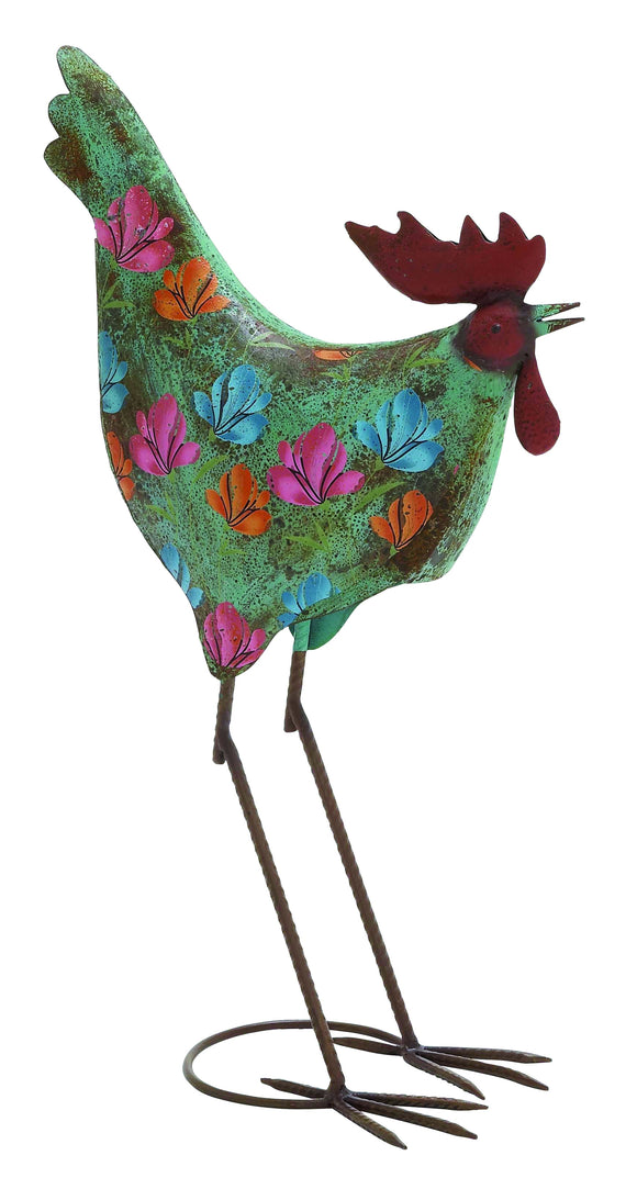 Multicolored Floral Sassy Styled Metal Rooster