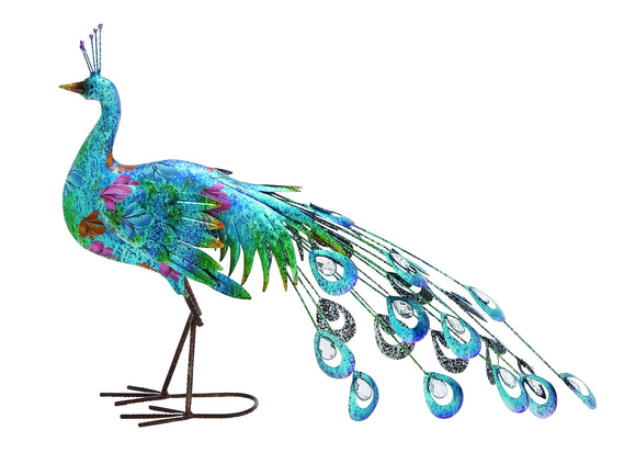 Metal crafted vibrant shade peacock décor