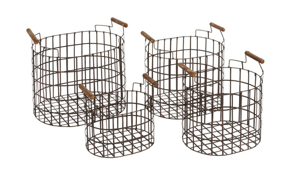 The Simple Set Of 4 Metal Wood Basket