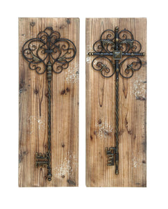 Enchanting Key Door Wall Plaque in Aged Wood