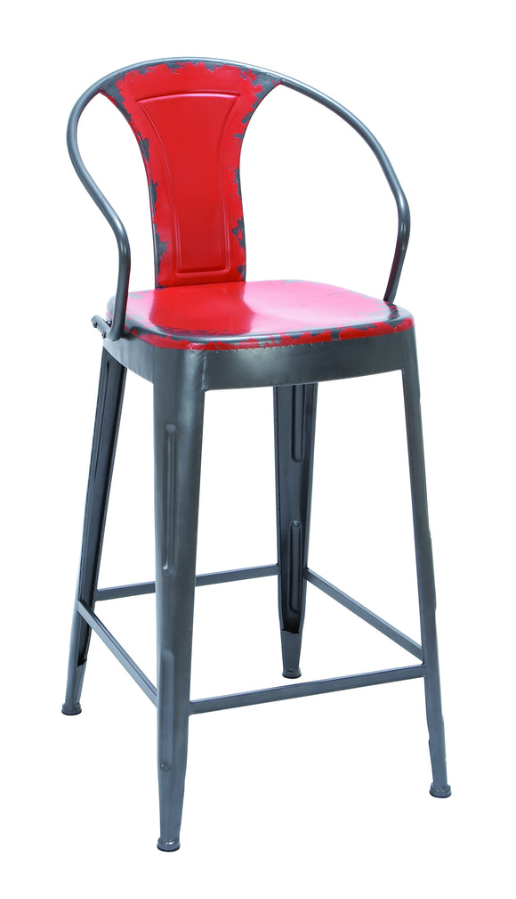 Old Look Fire Engine Red Bar Chair With Comfort Arm Rests