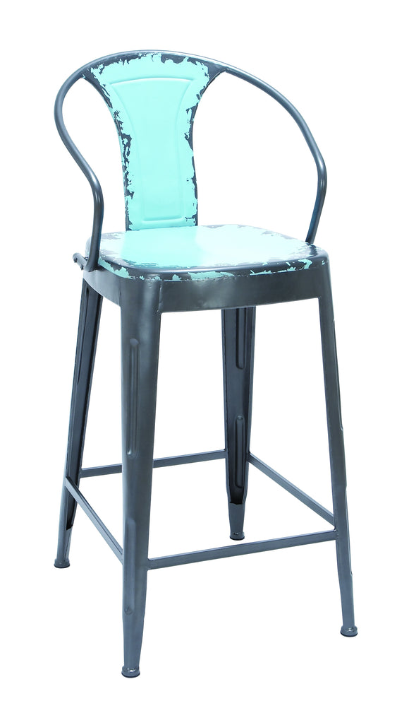 Old Look Baby Blue Color Bar Chair With Comfort Arm Rests