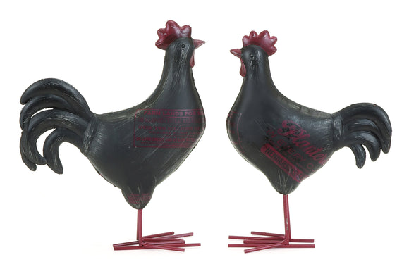 Adorable Garden Rooster Set From Heavy Polystone