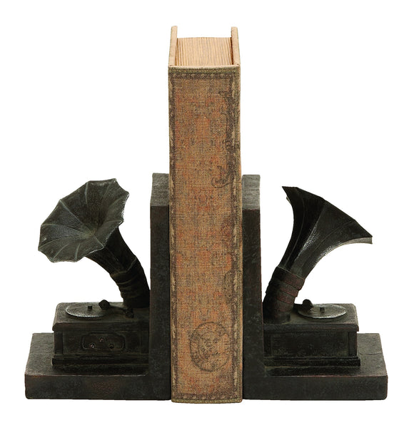 Old Look Gramophone Themed Book End Set