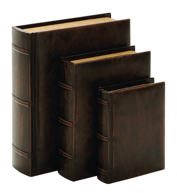 Library Wood Leather Book Set/3 13