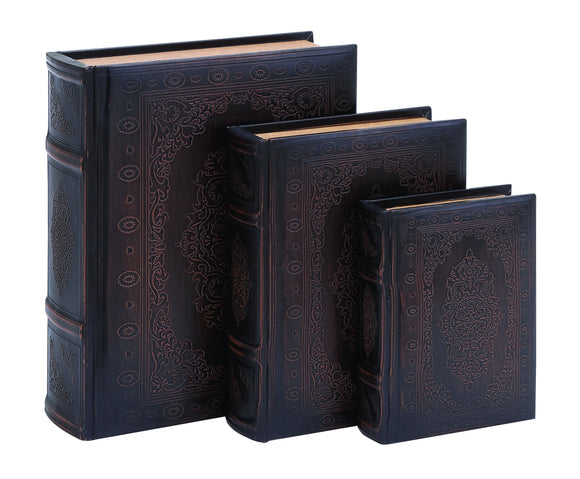 Smooth Leather Book Box Set With Floral decoration
