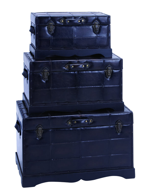 Wooden Leather Trunk with High Quality Wood Material (Set of 3)