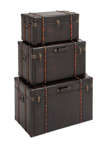 The Stunning Set of 3 Wood Leather Trunk