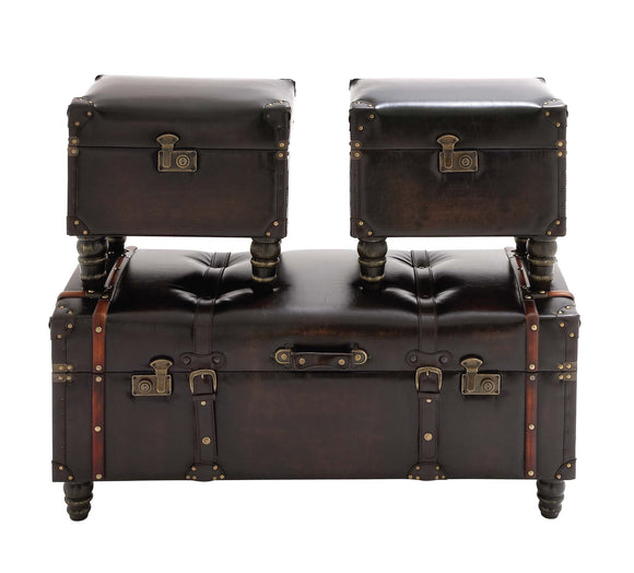 The Timeless Set of 3 Wood Leather Trunk