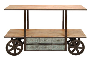 Reclaim Metal Wood Storage Cart 63"W, 38"H