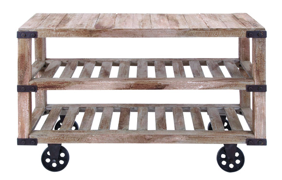 Rustic Console Cart With Portable Wheels