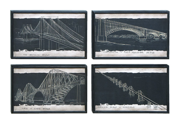 Blueprint Style Art With Iconic World Bridges