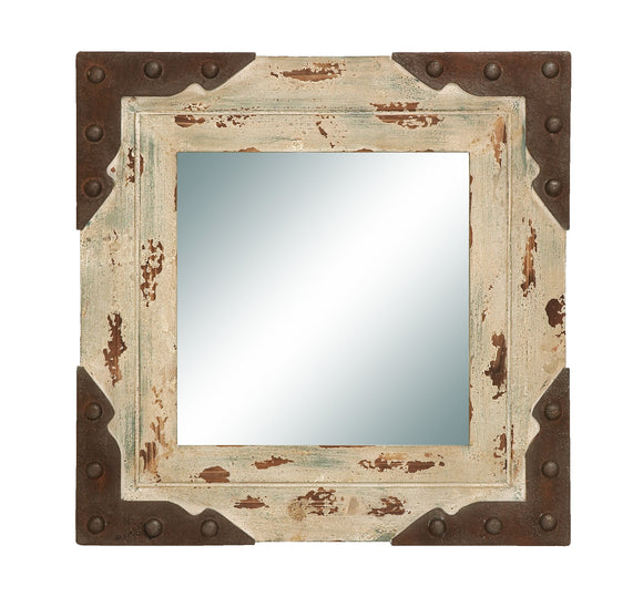 Glass Mirror with Old Look Wood Frame