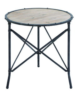 Table with Round Wooden Top and Black Base