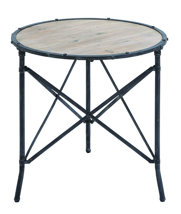 Table with Round Wooden Top and Black Base
