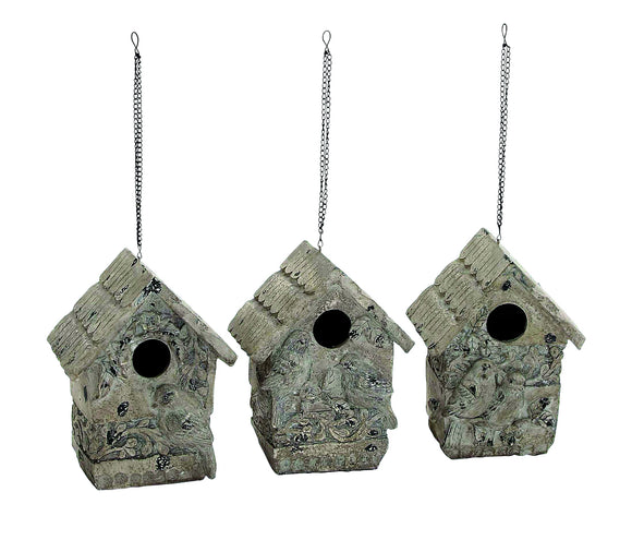 Poly Stone Birdhouse in Elegant White Finish - Set of 3