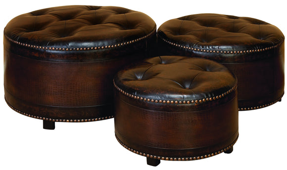 WOOD LEATHER OTTOMAN S/3 SITTING CAPACITY ADDITION