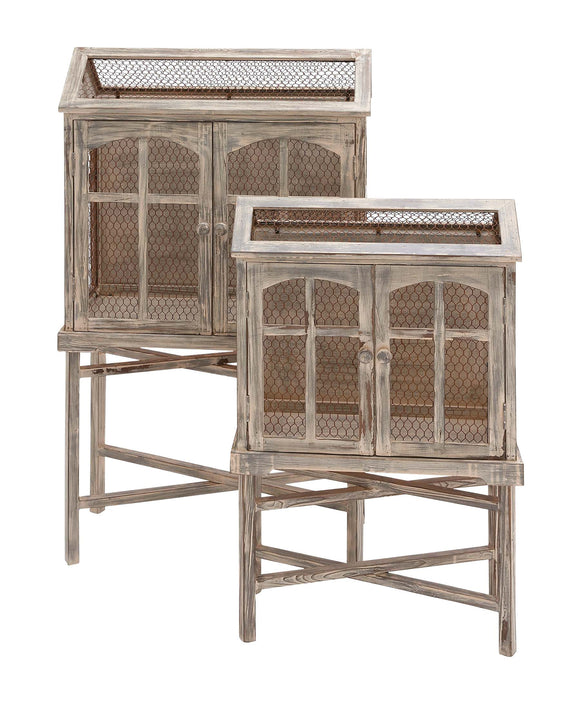 The Beautiful Set of 2 Wood Metal Bird Cage