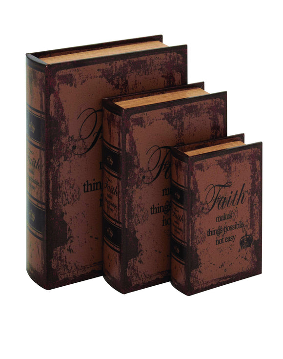 Set of 3 faded-brown leather book box