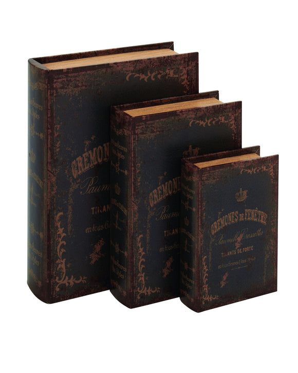 Set of 3 black leather book box