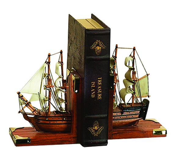 Nautical Coastal Book Ends As Wood Trade Ship