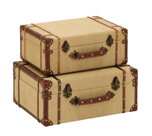 Old Look Burlap Travel Suitcase Set