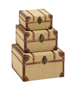 Old Look Burlap Travel Trinket Box Set