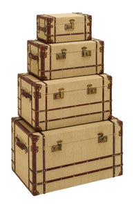 Old Look Burlap Travel Steamer Trunk Set