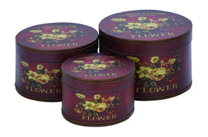 Round Box in Floral Motifs and Maroon Finish - Set of 3