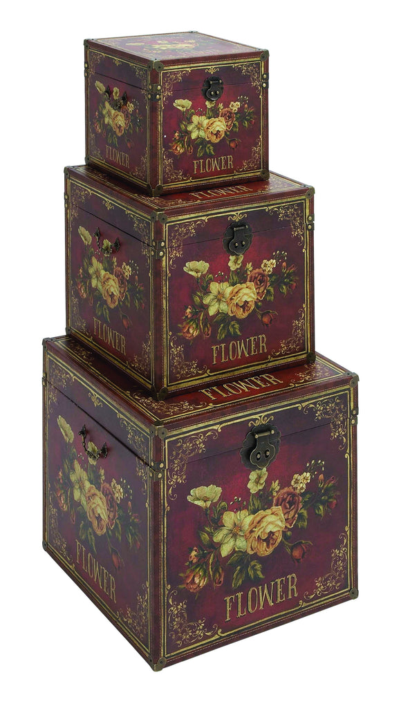 Set of 3 wooden leather  trunk set