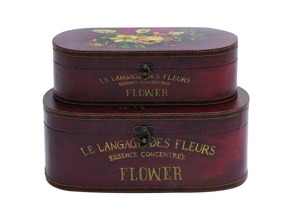 Set of 2 wooden leather  box