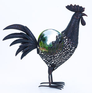 Metal Rooster Gazing Ball 20"W, 19"H Garden Decor