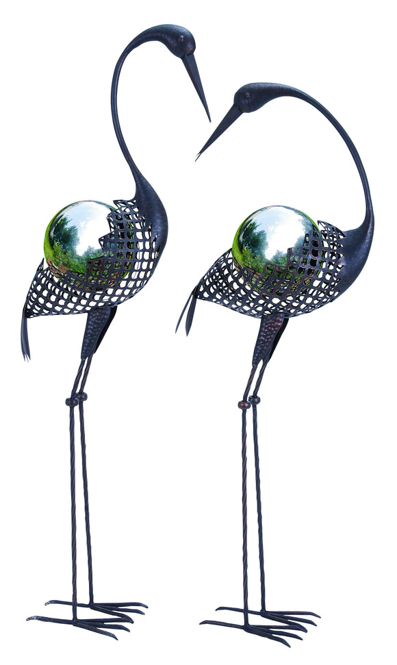 Metal Crane Gazing Ball Pair 43