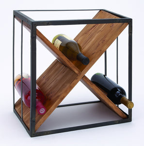 Sheet Metal Wood Wine Rack 16"H, 15"W