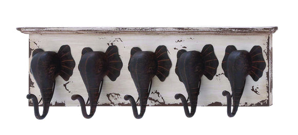 Wood and metal elephant wall hooks