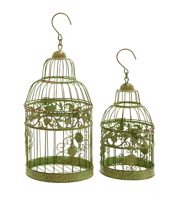 Metal Birdcages in Dull Gold Antique Polish - Set of 2