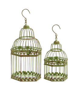 Birdcages in Gold Antique Polish Floral Pattern - Set of 2